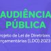 AUDIÊNCIA PÚBLICA: Debate e discussão da Lei de Diretrizes Orçamentárias 2023 será segunda-feira, 29/08, às 17h.