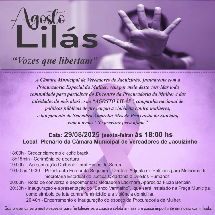 PROCURADORIA ESPECIAL DA MULHER: Encontro da Procuradoria da Mulher e  atividades com palestra será na sexta-feira, dia 29/08.